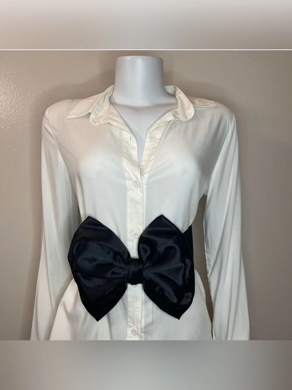 Black wide elastic waistband belt with black satin bow
